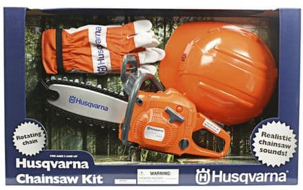 Husqvarna Toy Chainsaw Kit with gloves and hard hat