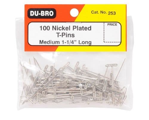 Dubro 1.25" (31.7mm) Nickel Plated T-Pins (100 Pack) DUB253