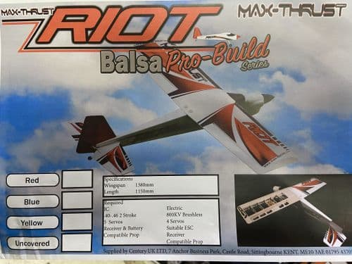 Max Thrust Riot Pro-Build Balsa Kit Red - IC or Electric 1-MT-BALSA-RIOT-Z